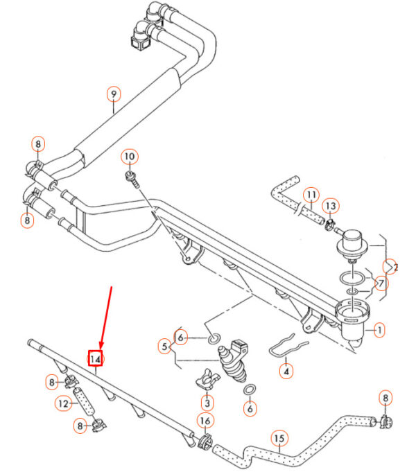 NEW VOLKSWAGEN BEETLE 9C FUEL RAIL AIRLINE 06A133581A ORIGINAL - Image 3