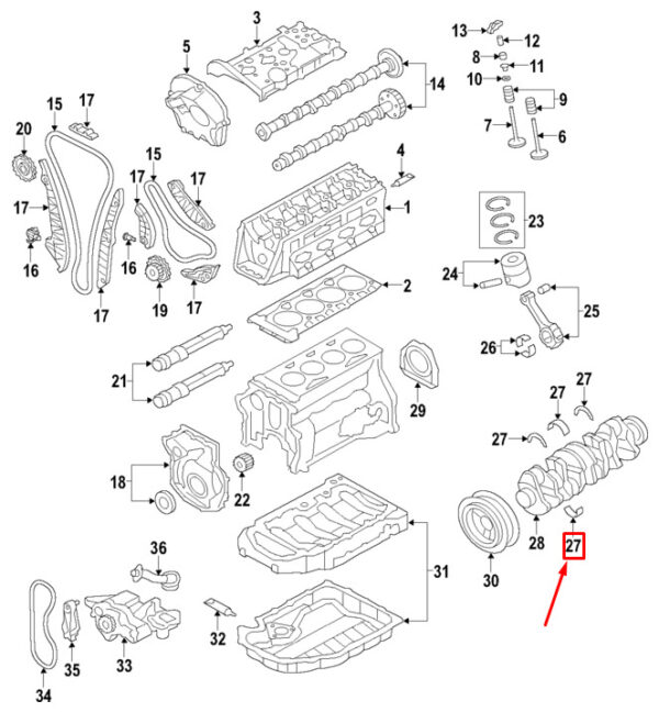 Audi A4 Avant B8 engine lower crankshaft bearing 06H105591KSWA NEW ORIGINAL - Image 3