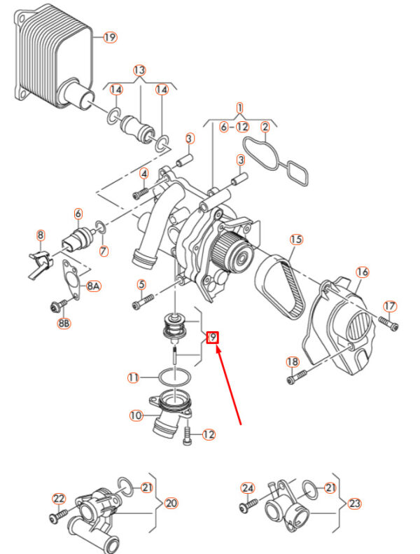 NEW AUDI A4 B8 COOLANT THERMOSTAT 06J121113C ORIGINAL - Image 4