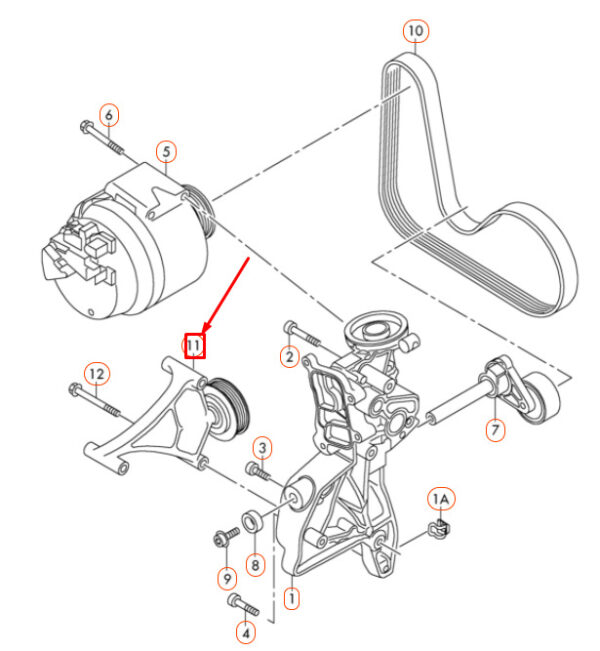 NEW AUDI A3 8P ACCESSORY BELT IDLER PULLEY HOLDER 06J145172 ORIGINAL - Image 4