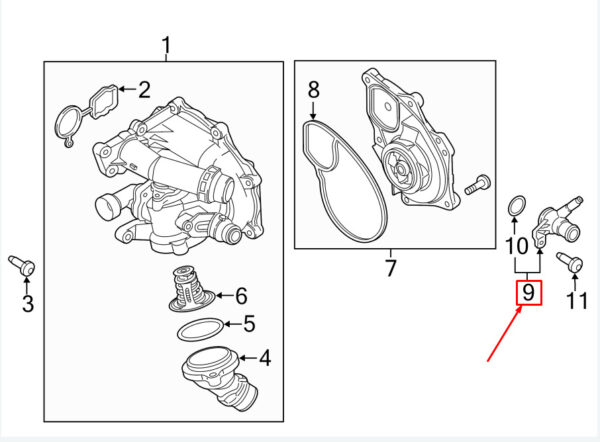 VW BEETLE 5C engine coolant outlet flanges 06K121132H NEW ORIGINAL - Image 4
