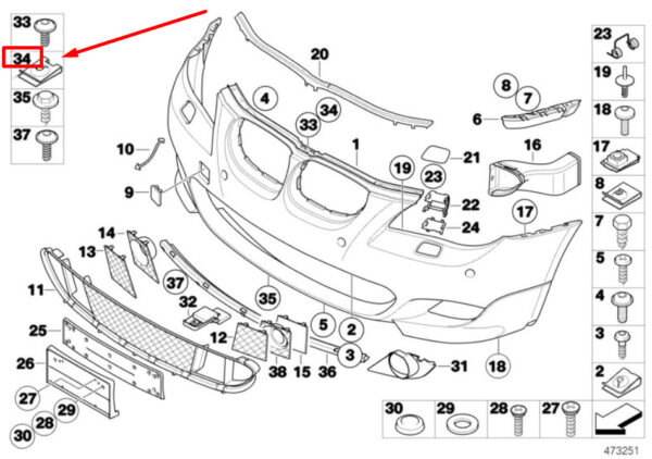 BMW 5 E60 front bumper molding clip 07147142326 7142326 NEW ORIGINAL - Image 4
