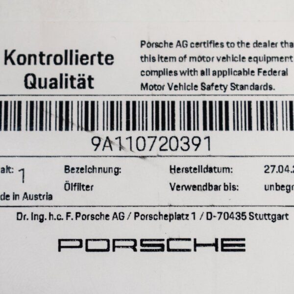 PORSCHE 911 991 3.8i GT3 Engine Oil Filter 0PB115351 New - Image 6