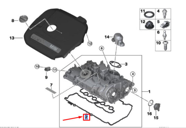 Mini Cooper F56 Engine Cylinder Head Cover Gasket Set 11129797205 - Image 4