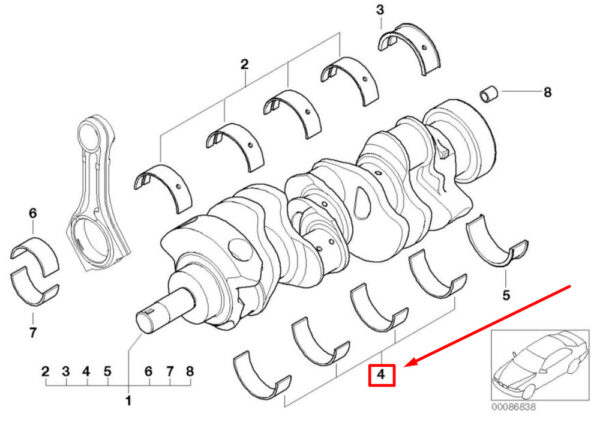 BMW 5 E60 crankshaft bearing shell 11217522989 7522989 NEW ORIGINAL - Image 4