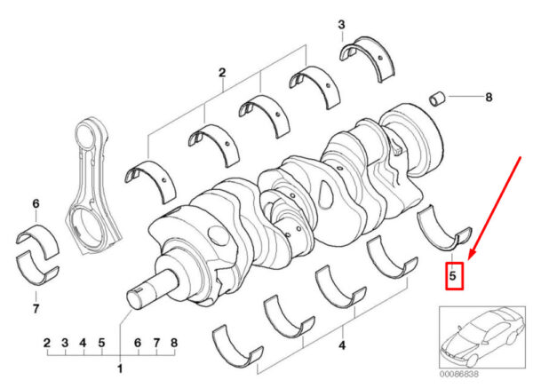 BMW 5 E60 crankshaft bearing shell 11217532956 7532956 NEW ORIGINAL - Image 4
