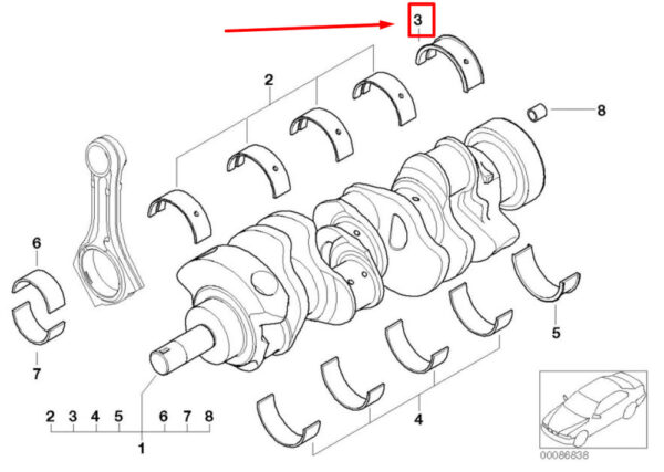BMW 5 E60 UPPER CRANKSHAFT BEARING SHELL 11217841610 7841610 NEW ORIGINAL - Image 4