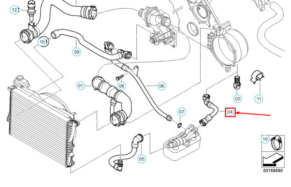 BMW 5 E39 Coolant Hose 11537511207 7511207 NEW ORIGINAL