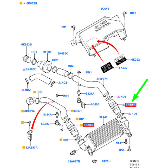 NEW FORD TRANSIT CONNECT MK1 INTERCOOLER AIR HOSE 1201165 2T1Q-6N650-AB ORIGINAL - Image 3