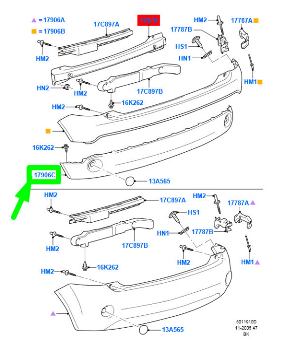 NEW FORD FIESTA BE256 MK5 REAR BUMPER LOWER PART 1369792 ORIGINAL - Image 3
