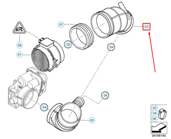 BMW Z4 E85 Roadster Mass Air Flow Sensor Intake Boot 13717514879 NEW ORIGINAL - Image 4