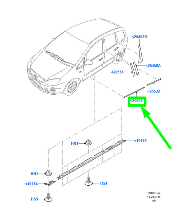NEW GENUINE OEM 1487888 NEW FORD FOCUS MK2 FRONT DOOR OUTSIDE PROTECTIVE MOLDING 1487888 ORIGINAL