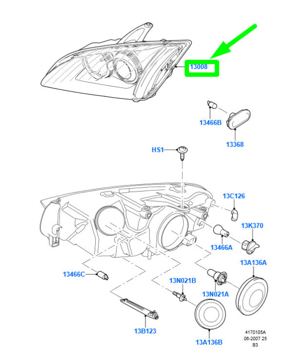 NEW GENUINE OEM 1707464 NEW FORD C-MAX MK1 FRONT RIGHT HEADLIGHT LHD 7M51-13W029-AD 1707464 ORIGINAL