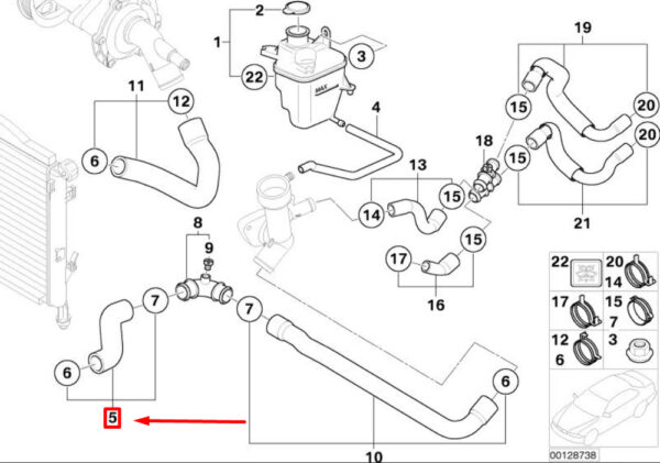NEW MINI CONVERTIBLE R52 LOWER COOLER COOLANT HOSE 17127515489 ORIGINAL - Image 4