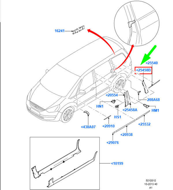 NEW FORD GALAXY MK2 LEFT C COLUMN DOOR WINDOW FRAME SHAPE 1727712 ORIGINAL - Image 3
