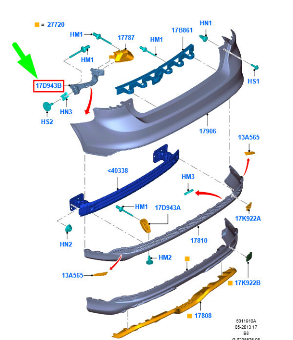 NEW FORD FOCUS C346 MK3 REAR RIGHT BUMPER BRACKET 1742938 ORIGINAL - Image 3