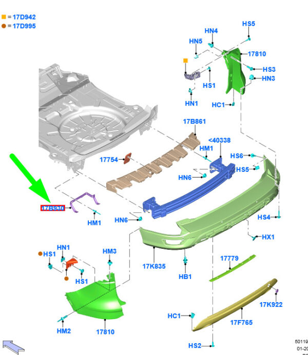 NEW GENUINE OEM 1788558 NEW FORD KUGA C520 MK2 REAR LEFT BUMPER BRACKET 1788558 CV44-17B919-AA ORIGINAL