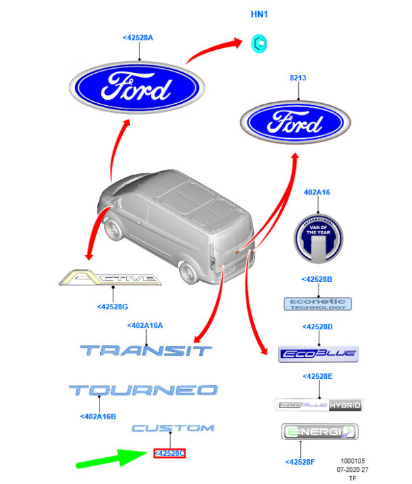 NEW FORD TOURNEO CUSTOM REAR NAME PLATE BADGE 1792657 BK21-V001B40-AB ORIGINAL - Image 3