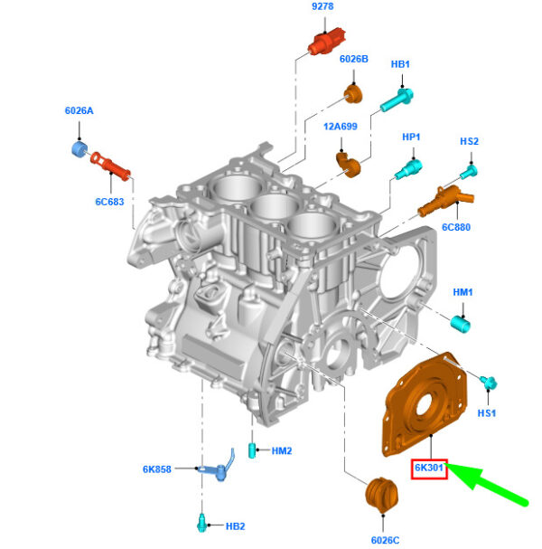 NEW GENUINE OEM 1828787 NEW FORD FIESTA MK7 CRANKSHAFT OIL SEAL RETAINER 1828787 CM5G-6K301-EB ORIGINAL
