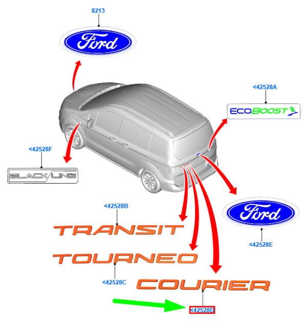 NEW GENUINE OEM 1835930 NEW FORD TOURNEO COURIER REAR BOOTLID BADGE 1835930 ET76-A42550-AA ORIGINAL
