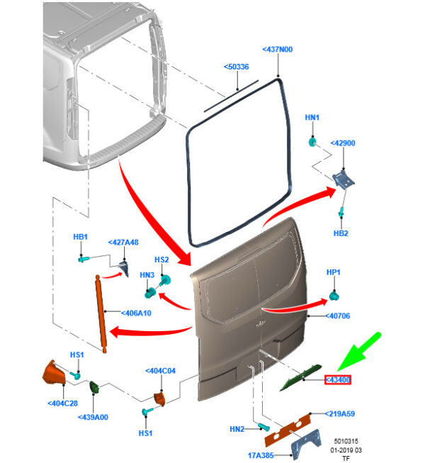 NEW FORD TOURNEO CUSTOM TAILGATE OPENING HANDLE 1854470 ORIGINAL - Image 3