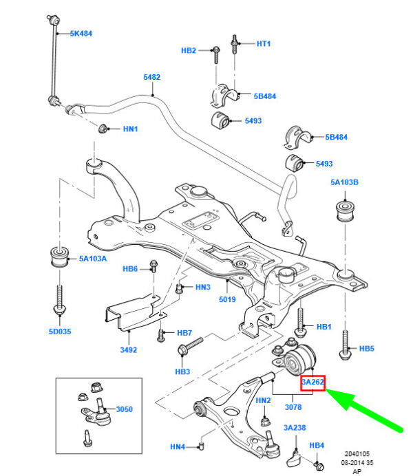 NEU ORIGINAL OEM 1883047 6M5J-3A262-AC NEW FORD FOCUS MK2 FRONT SUSPENSION TRIANGLE ARM BUSH 1883047 ORIGINAL