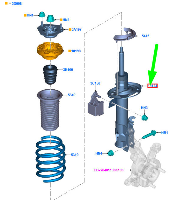 NEW FORD B-MAX B232 FRONT LEFT SHOCK ABSORBER AP31-18K001-AF 1905889 ORIGINAL - Image 3