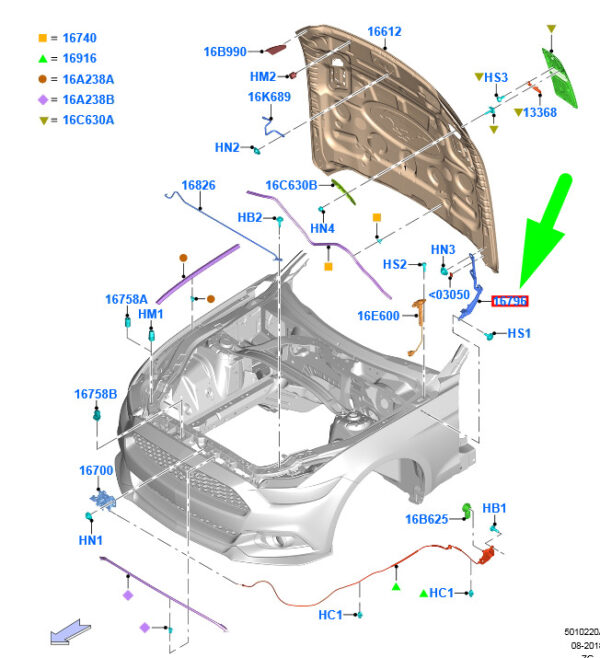 NEW FORD MUSTANG MK6 FRONT RIGHT CAP HINGE 1910979 GR3B-16800-AC ORIGINAL - Image 3
