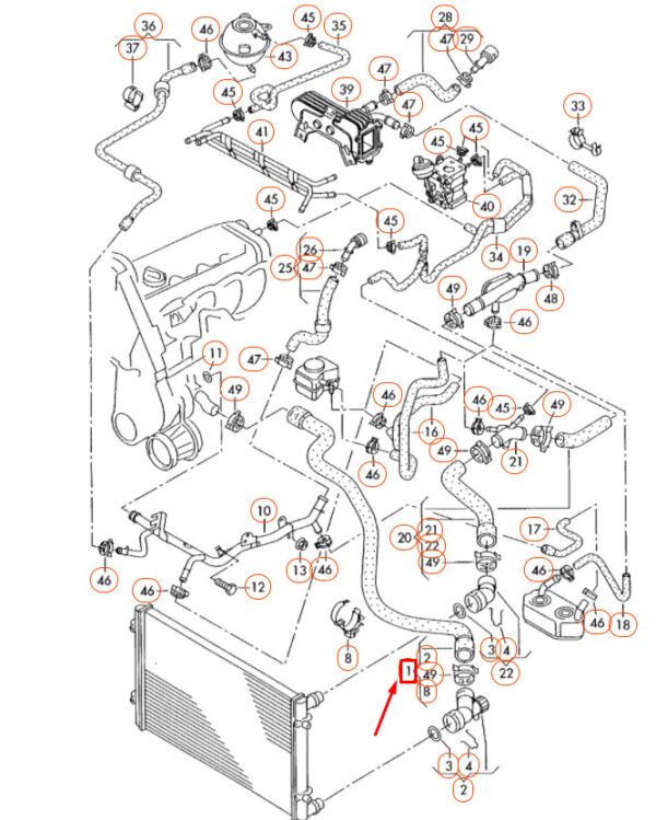 NEW VW BEETLE 9C RADIATOR LOWER COOLANT HOSE 1C0122051P ORIGINAL - Image 4