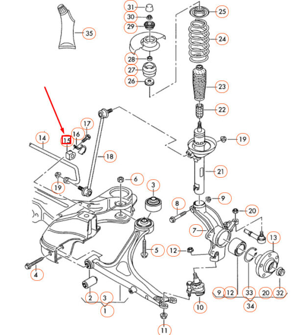 Audi TT 8N stabilizer rubber jack front 1J0411314T NEW ORIGINAL