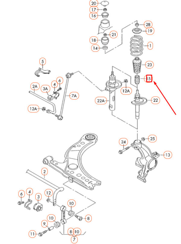 VW NEW BEETLE 9C front axle shock absorber stop buffer 1J0412303 NEW ORIGINAL - Image 4