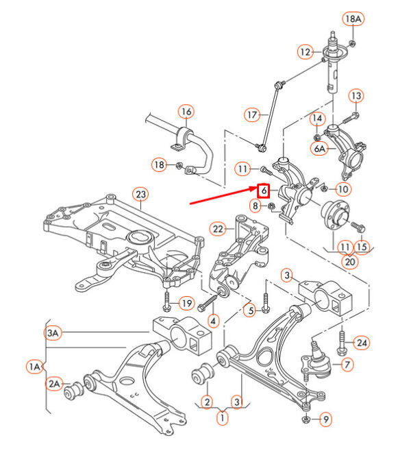 NEW AUDI A3 8P FRONT RS WHEEL BEARING HOUSING 1K0407256T ORIGINAL - Image 3