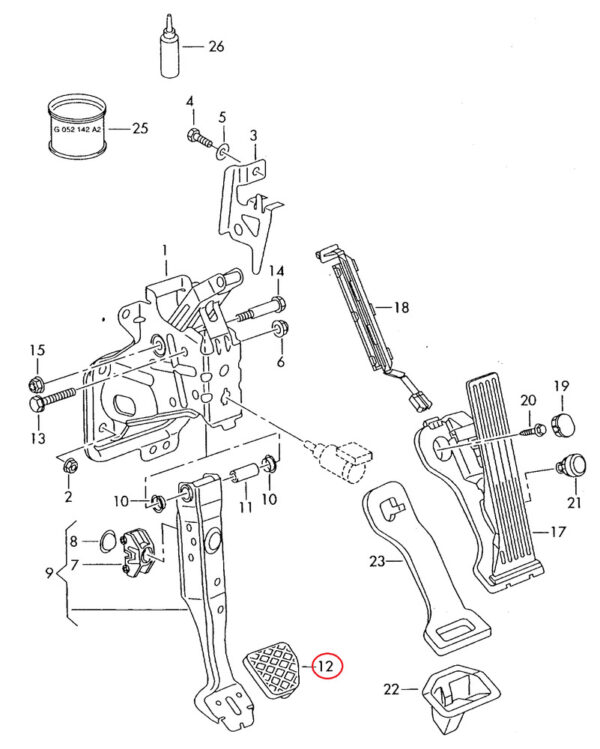 VW Golf Audi Genuine Aluminum Brake Pedal Cap 1K07211314J4 - Image 5