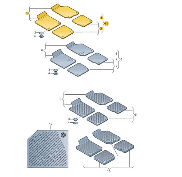 NEW VW SCHIROKKO MK3 FRONT AND REAR FLOOR MAT SET LHD 1K1061404WGK - Image 3