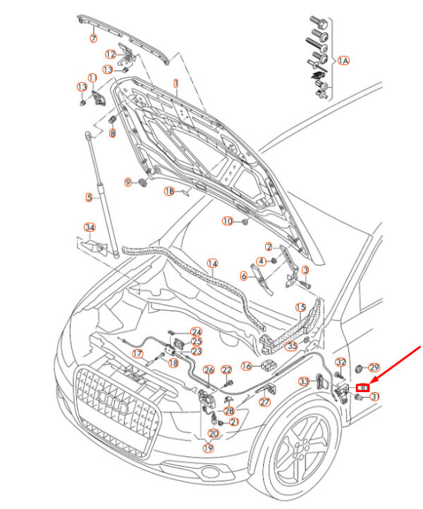 Audi Q3 8U hood release lever mount LHD 1K1823633B NEW ORIGINAL - Image 5