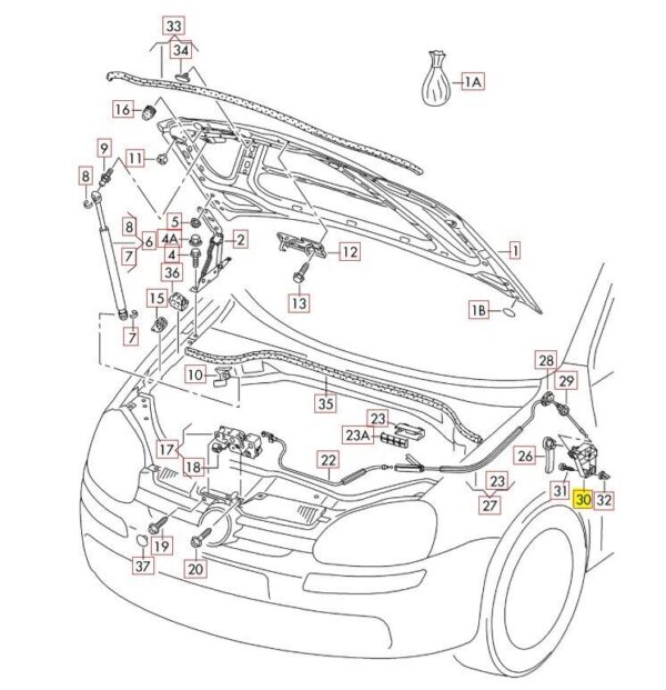 VW Audi Black Bonnet Release Handle Bracket 1K8823633 Genuine - Image 4