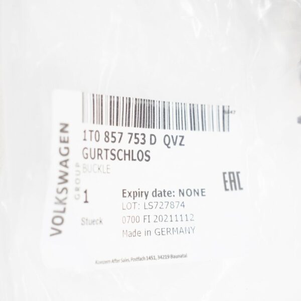 NEW VOLKSWAGEN TOURAN 1T REAR SEAT BELT LATCH 1T0857753DQVZ