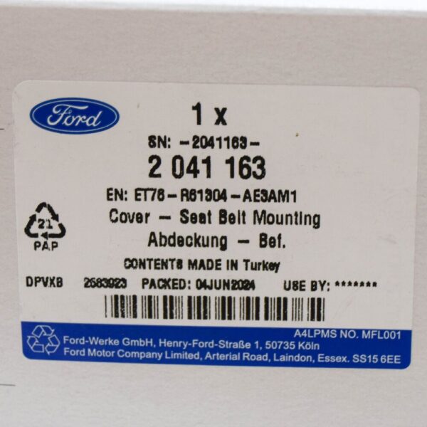 Ford Tourneo Courier rear seat belt mounting cover 2041163 new genuine - Image 6