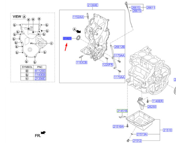 2142103002 Hyundai Kona MK1 Control Chain/Oil Pump Cover Oil Gasket 2142103002 NEW ORIGINAL