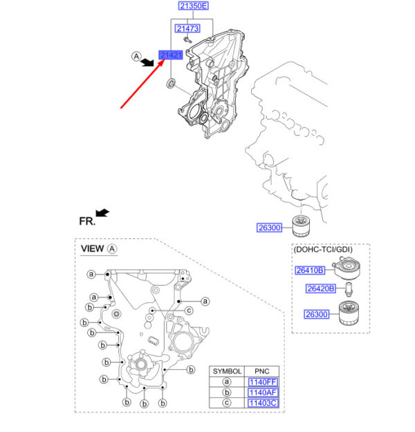 214212B020 Hyundai i30 MK3 Oil Gasket for Control Chain Cover 214212B020
