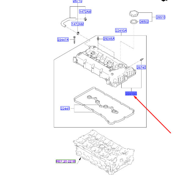224102G700 Hyundai Santa Fe MK3 DM Kipphebelabdeckung Sub Assy 224102G700 NEU ORIGINAL
