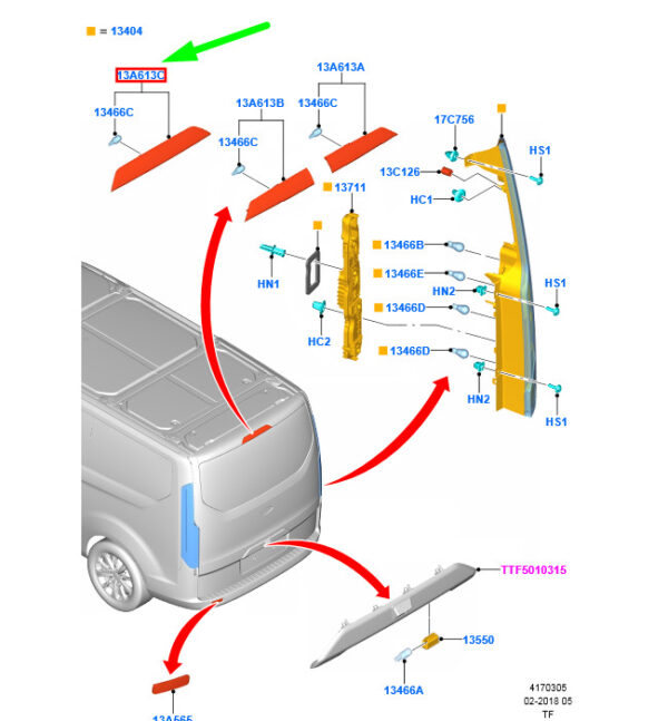 NEU ORIGINAL OEM 2289412 BK21-13N408-CE NEW FORD TOURNEO CUSTOM BRAKES STOP LAMP 2289412 BK21-13N408-CE ORIGINAL