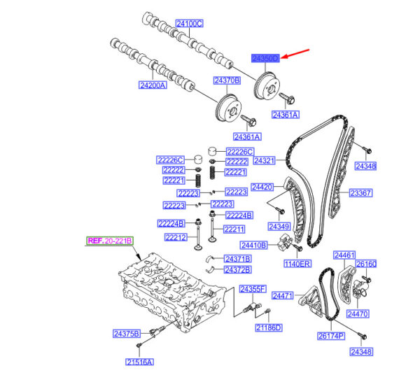243502G750 Hyundai Santa Fe MK3 DM Ansaugstutzen CVVT Baugruppe 243502G750 NEU ORIGINAL