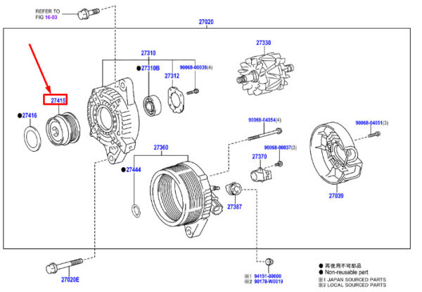 274150T060 TOYOTA C-HR MK1 alternator belt 274150T060