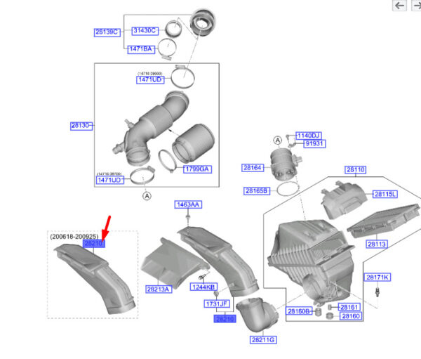 28210N9150 Hyundai Tucson NX4 MK4 Luftkanalbaugruppe 28210N9150