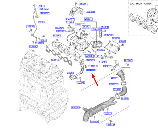 282422U010 Hyundai Tucson NX4 MK4 Turbo Oil Drain Pipe 282422U010