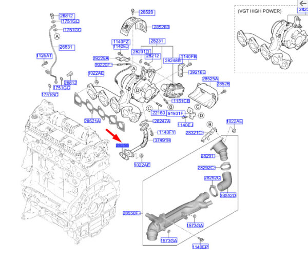 282472A100 Hyundai Tucson NX4 MK4 Gasket for Turbo Oil Return Line 282472A100part