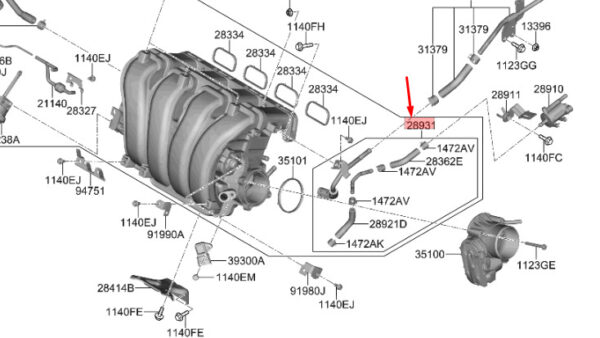 289312G700 Hyundai Santa FÉ MK3 DM PCV-Rohrschlauchbaugruppe 289312G700