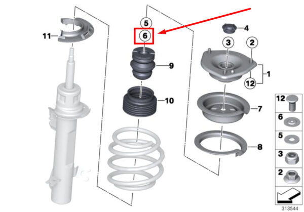 BMW Z4 E85 strut spacer washer front 6776760 31336776760