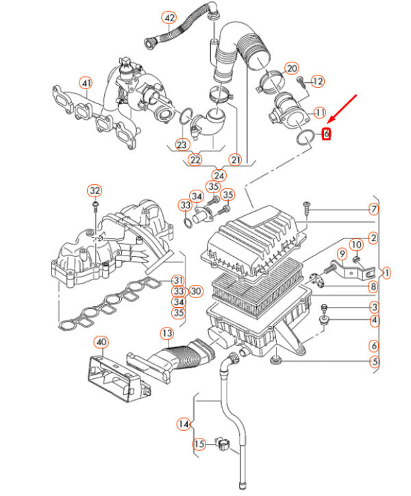 NEW AUDI A1 MK1 AIR MASS CURRENT SENSOR SEAL O-RING 357129625A ORIGINAL - Image 3